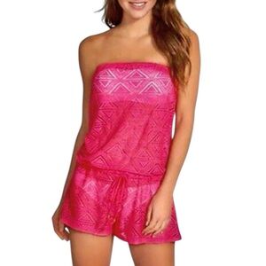 Jessica Simpson Swim Coverup Crochet Romper Passion Pink Size Medium